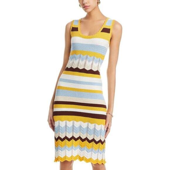 French Connection Womens Yellow & Blue Crochet Sleeveless Sweaterdress NWT - Picture 1 of 6